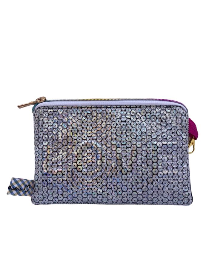 Monedero portatodo Loveshine color plata lentejuela